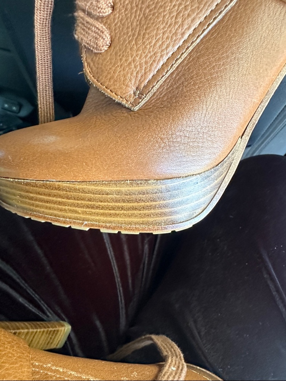 Coach Women’s Tan Leather Lace-Up High-Heel Ankle Boots with Buckle - Picture 7 of 8